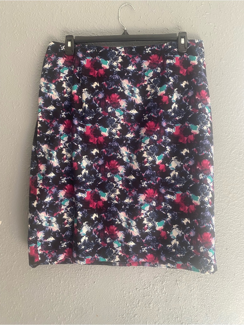 Talbots Navy Floral MIDI Skirt with Pink and Teal Accents